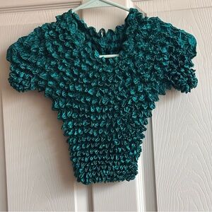 Y2K Vintage Retro Teal Textured Bubble Popcorn Short Sleeve Top Women’s One Size